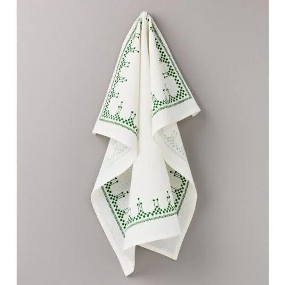 Hearth & Hand Green Geometric Border With Cream Background Kitchen Towel